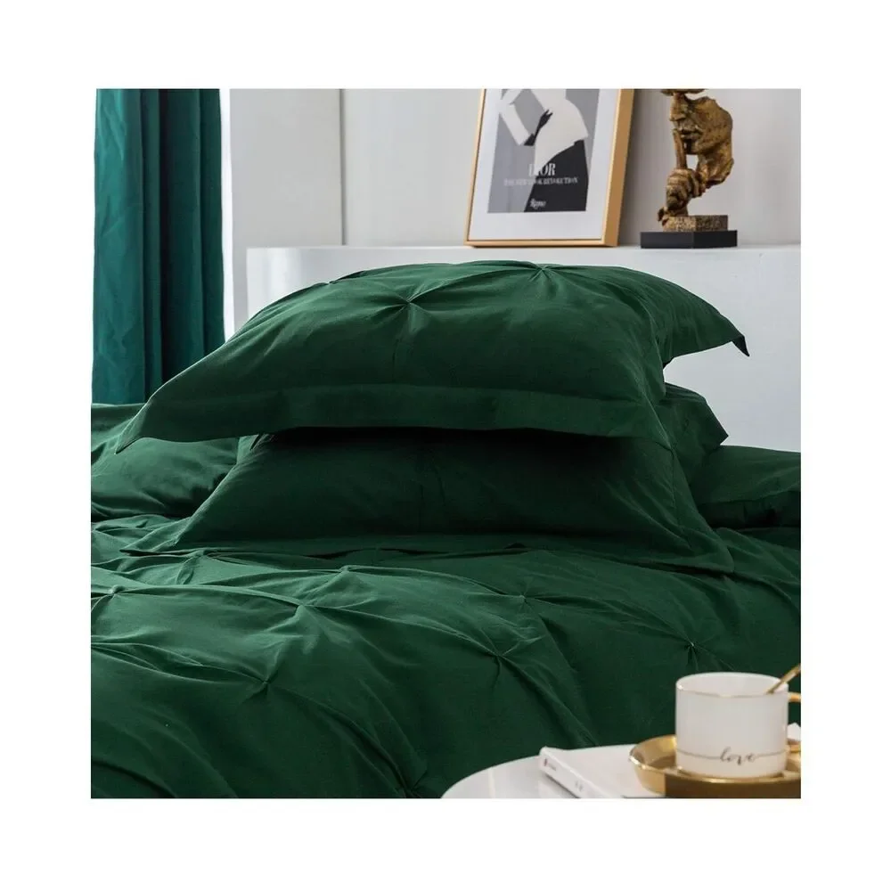 NEW Green Duvet Cover Set Twin Duvet Cover Pintuck 1 Pillow Sham-68x90”